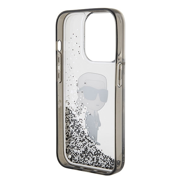 Case for Apple iPhone 15 Pro Max, Karl Lagerfeld, Liquid Glitter Ikonik Karl, Transparent