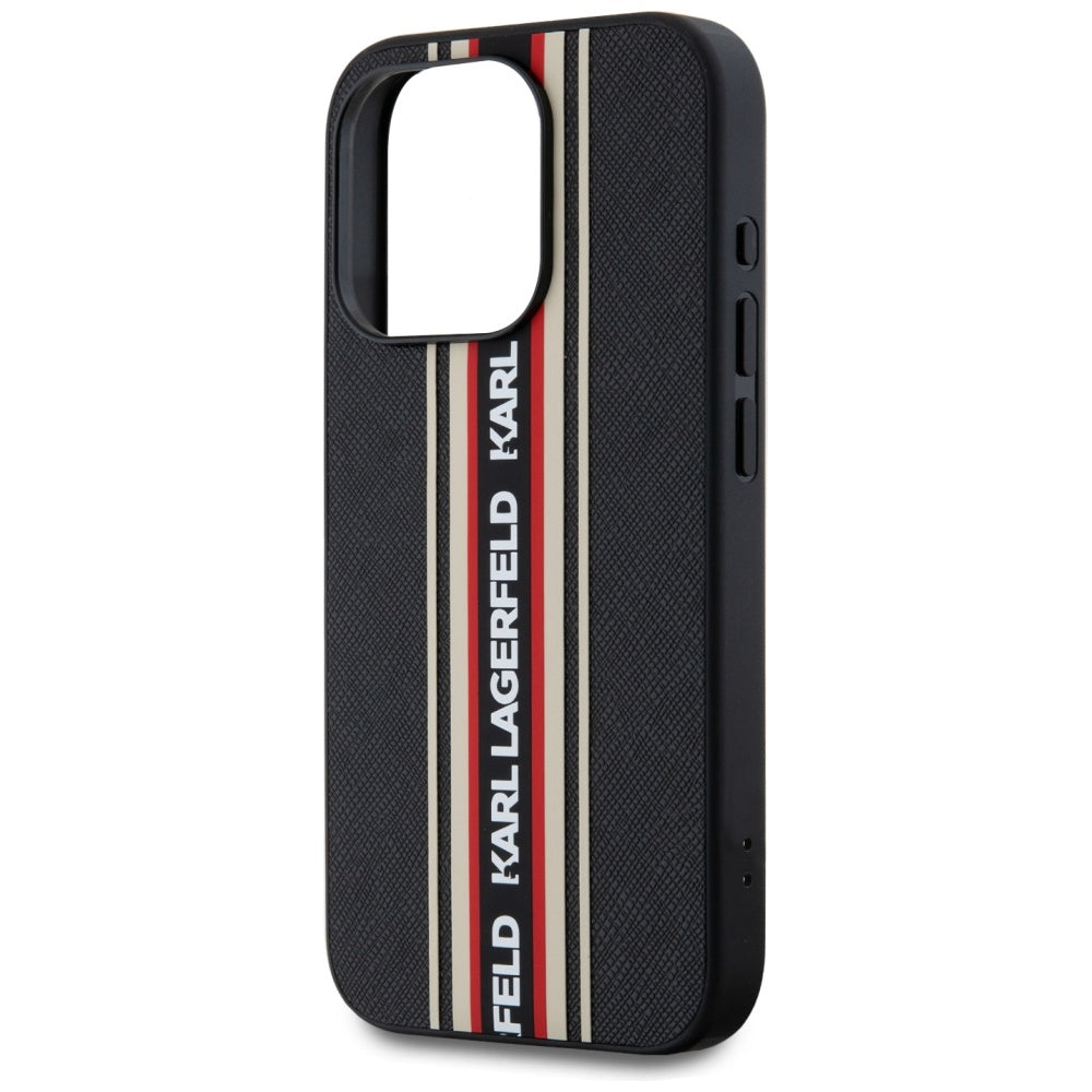 Case for Apple iPhone 15 Pro Max, Karl Lagerfeld, Saffiano Athleisure Stripes with Strap, Rosie