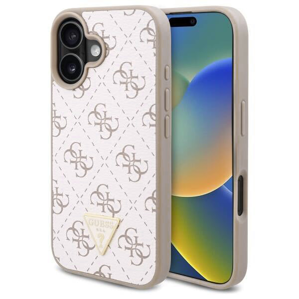 Case for Apple iPhone 16, Guess, 4G Triangle Logo, White