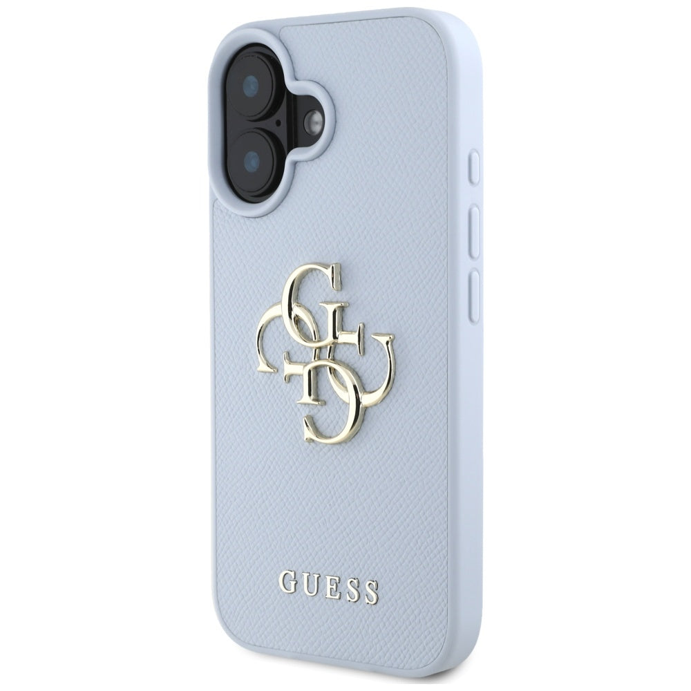 Case for Apple iPhone 16, Guess, Grained Big 4G Logo Small Classic Logo, Blue