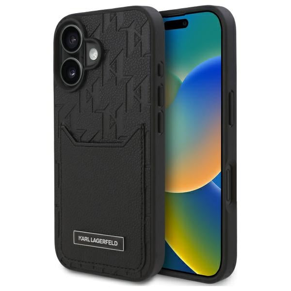 Case for Apple iPhone 16, Karl Lagerfeld, Cardslots Monogram, Black