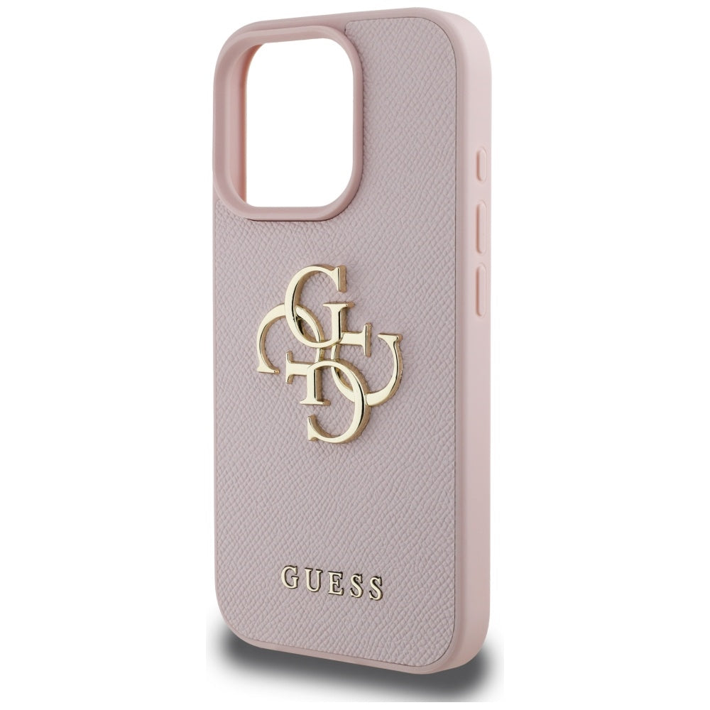 Case for Apple iPhone 16 Pro, Guess, Grained Big 4G Logo Small Classic Logo, Pink