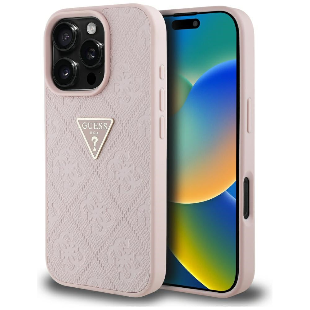 Case for Apple iPhone 16 Pro, Guess, Hot Stamp 4G Pattern Triangle Logo, Pink