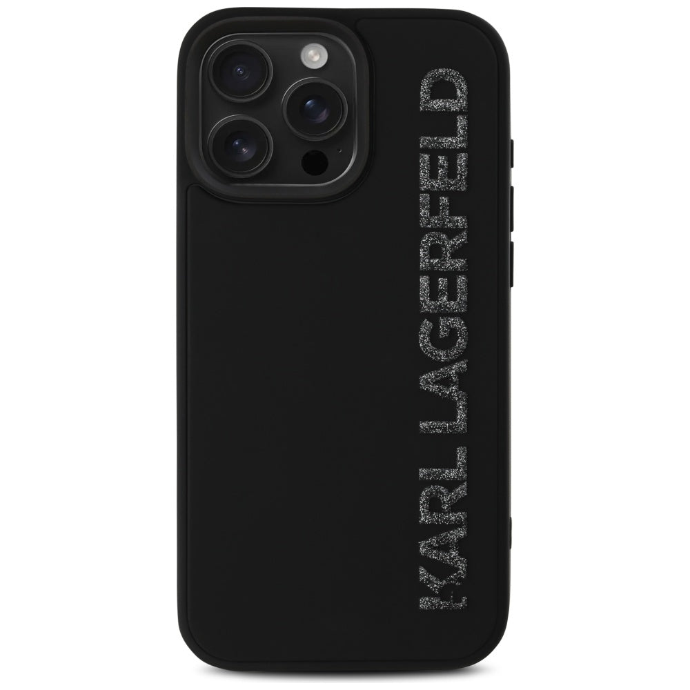 Case for Apple iPhone 16 Pro, Karl Lagerfeld, 3D Rubber Elongated Glitter Logo, Black