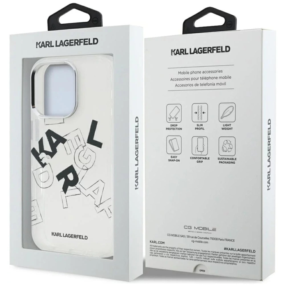Case for Apple iPhone 16 Pro, Karl Lagerfeld, IML Sketched Graphic Logo, Transparent