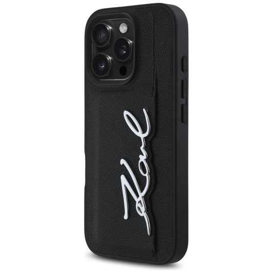 Case for Apple iPhone 16 Pro, Karl Lagerfeld, Metal Signature, Black