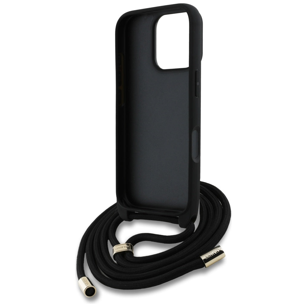 Case for Apple iPhone 16 Pro Max, Guess, 4G CBDY Big Logo with Cord Strap, Brown