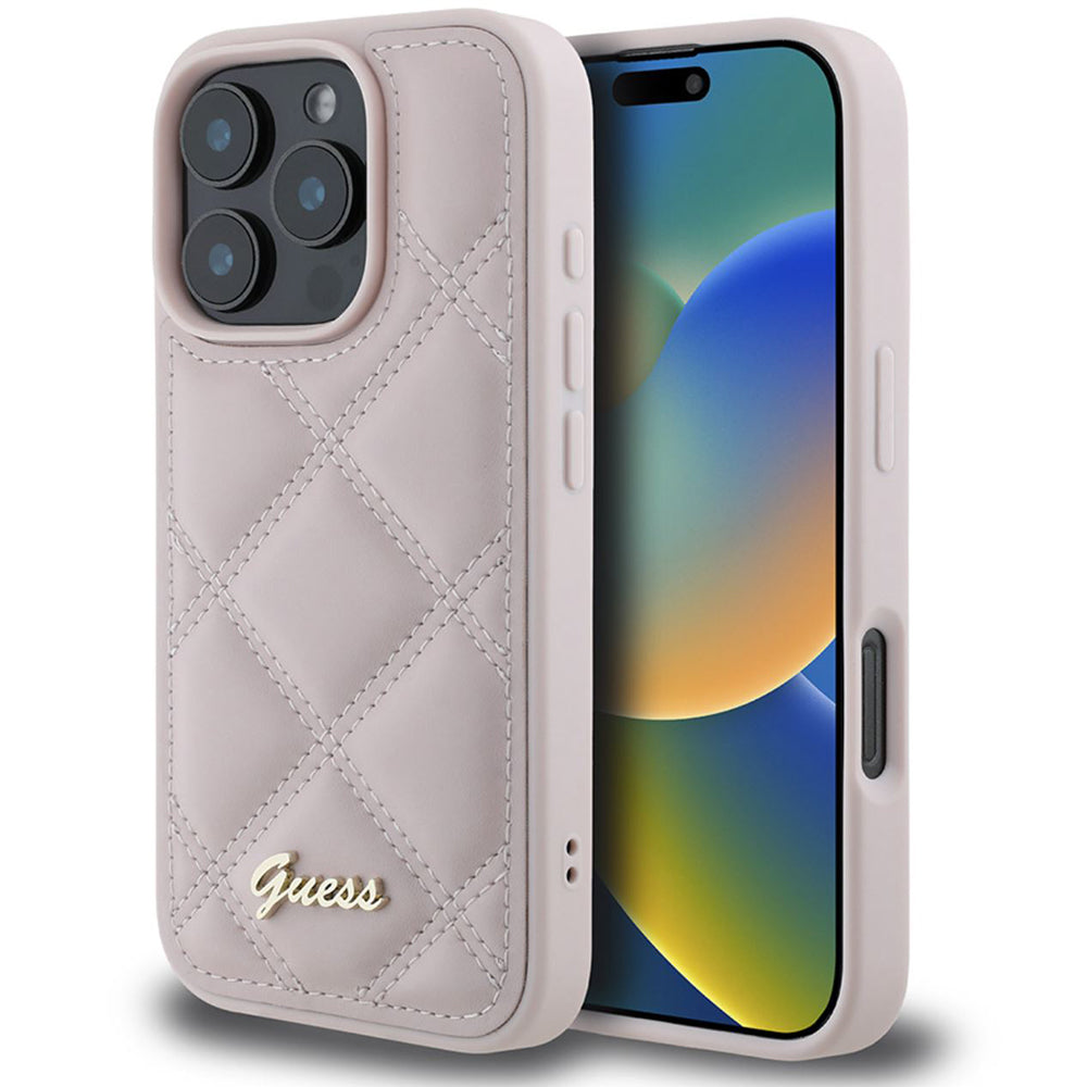 Case for Apple iPhone 16 Pro Max, Guess, Quilted Metal Logo, Pink