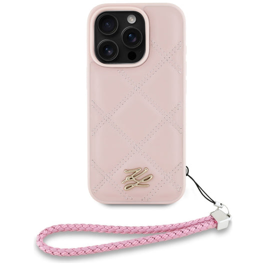 Case for Apple iPhone 16 Pro Max, Karl Lagerfeld, Quilted Initial Logo & Chain Strap, Pink