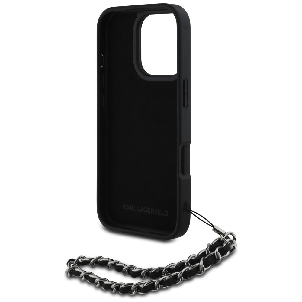 Case for Apple iPhone 16 Pro Max, Karl Lagerfeld, Saffiano Crystals & Charm, Black