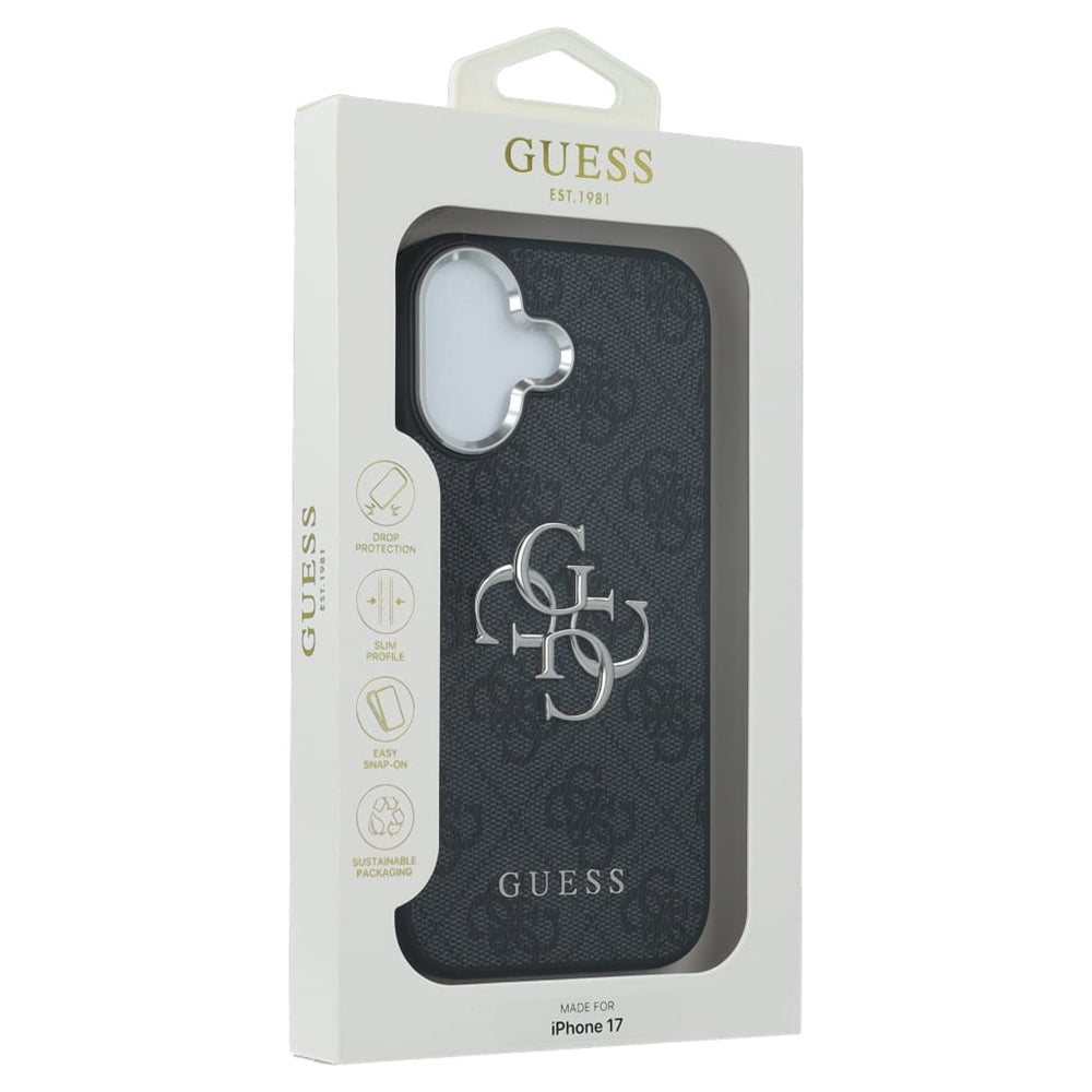 Case for Apple iPhone 17, Guess, Big 4G Logo Classic, Black Silver