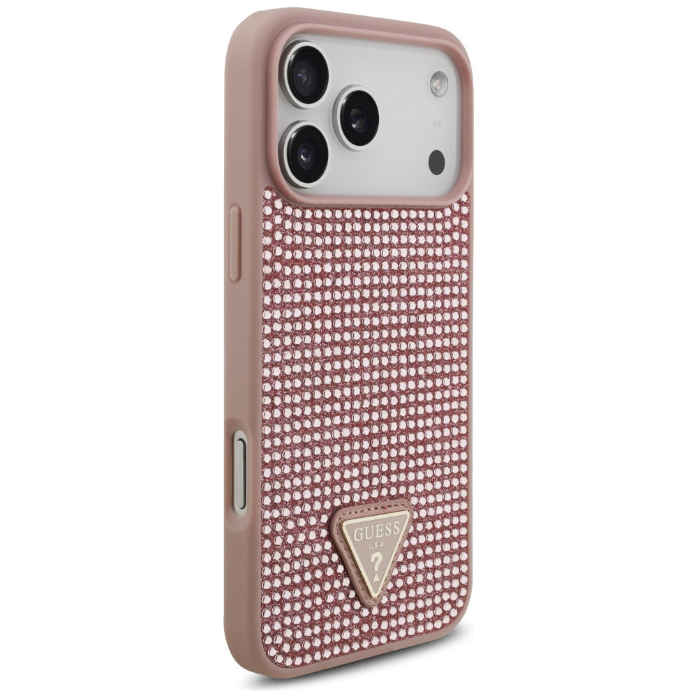 Case for Apple iPhone 17 Pro, Guess, Rhinestone Triangle Logo, Pink