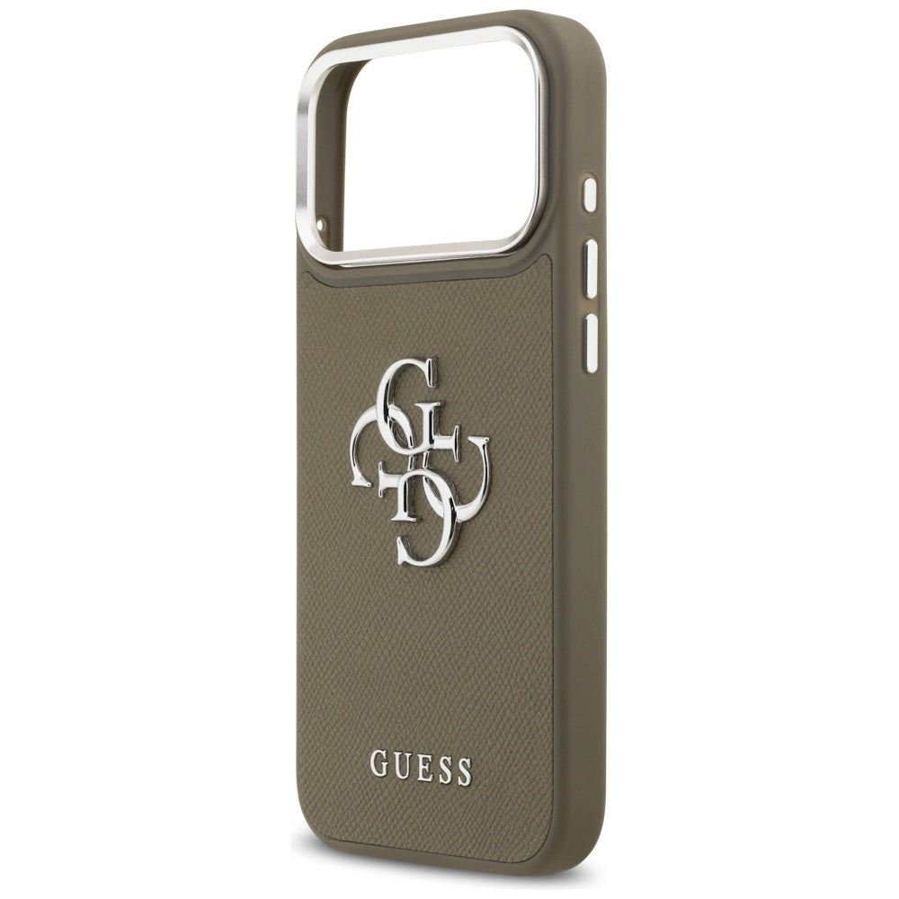 Case for Apple iPhone 17 Pro Max, Guess, 4G Grained Big And Classic Logo, Silver Brown