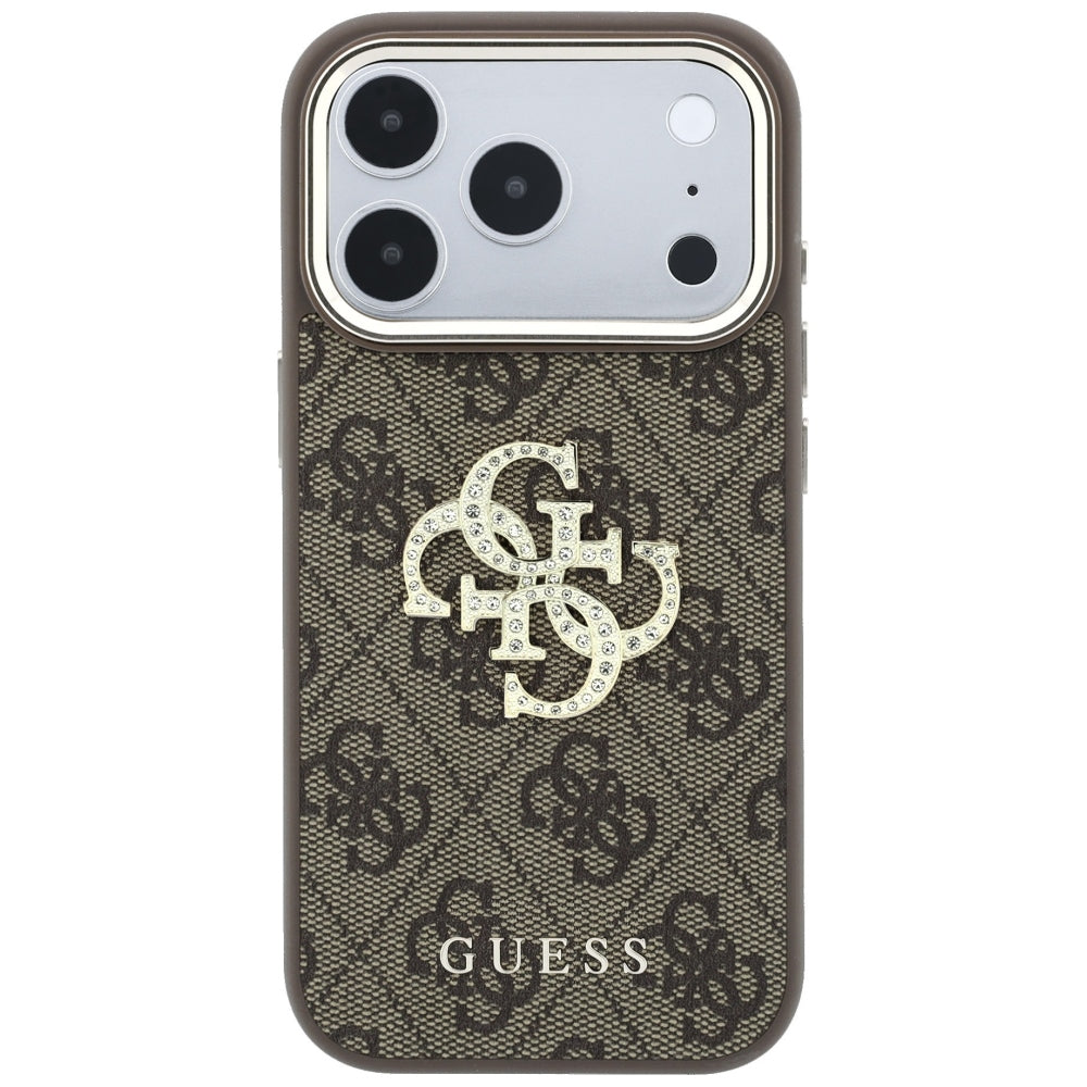 Case for Apple iPhone 18 Pro / 17 Pro, Guess, 4G Big Strass Logo, Brown