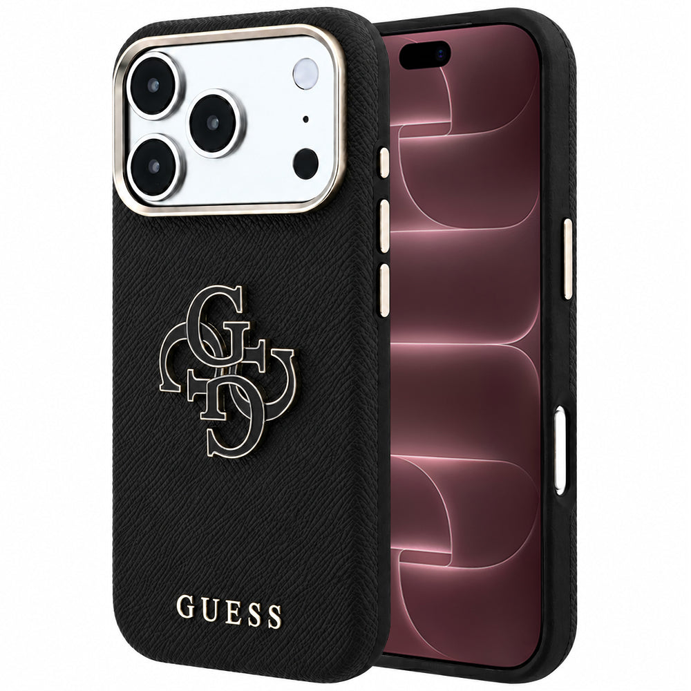 Case for Apple iPhone 18 Pro Max / 17 Pro Max, Guess, Grained Big Resin Logo, Black
