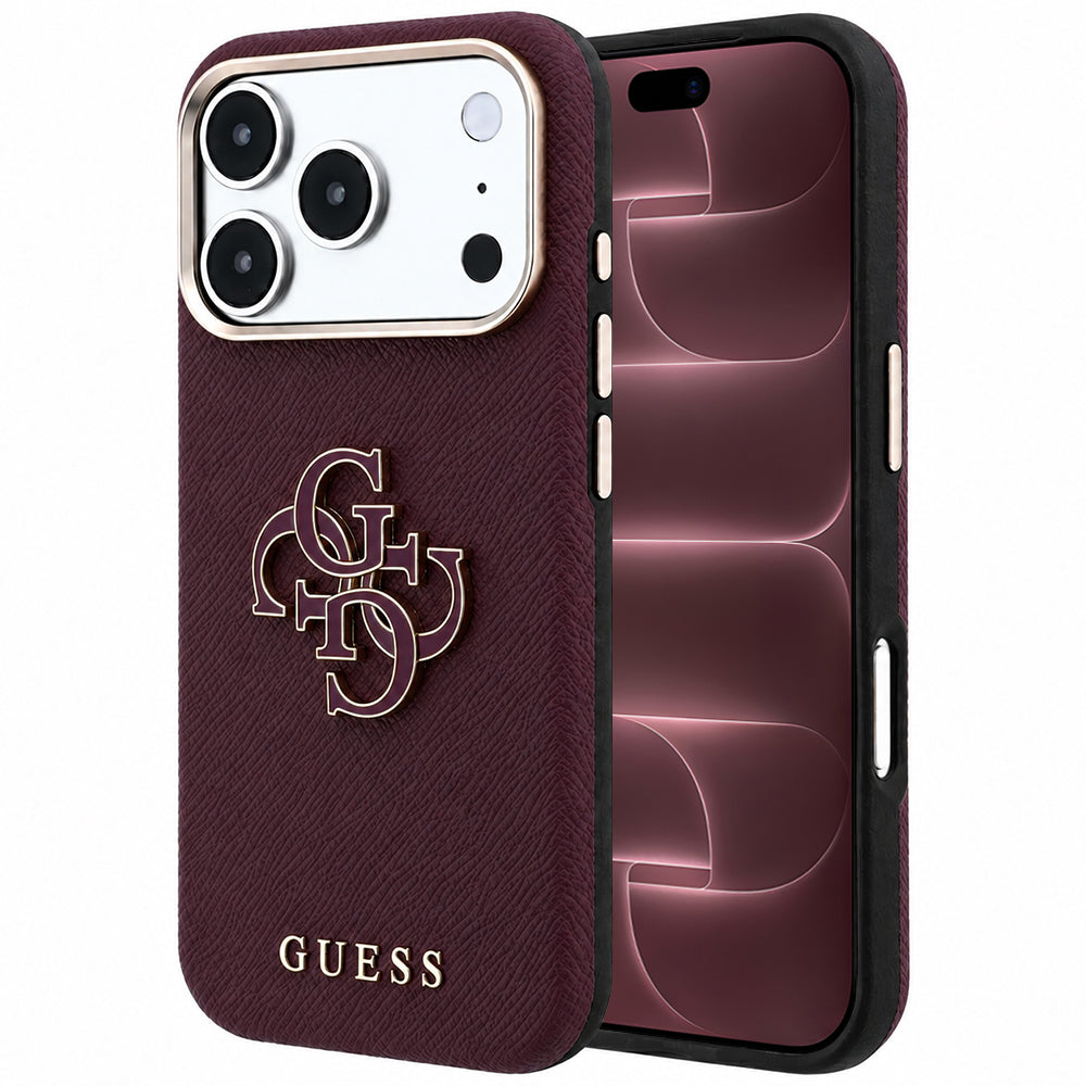 Case for Apple iPhone 18 Pro Max / 17 Pro Max, Guess, Grained Big Resin Logo, Burgundy