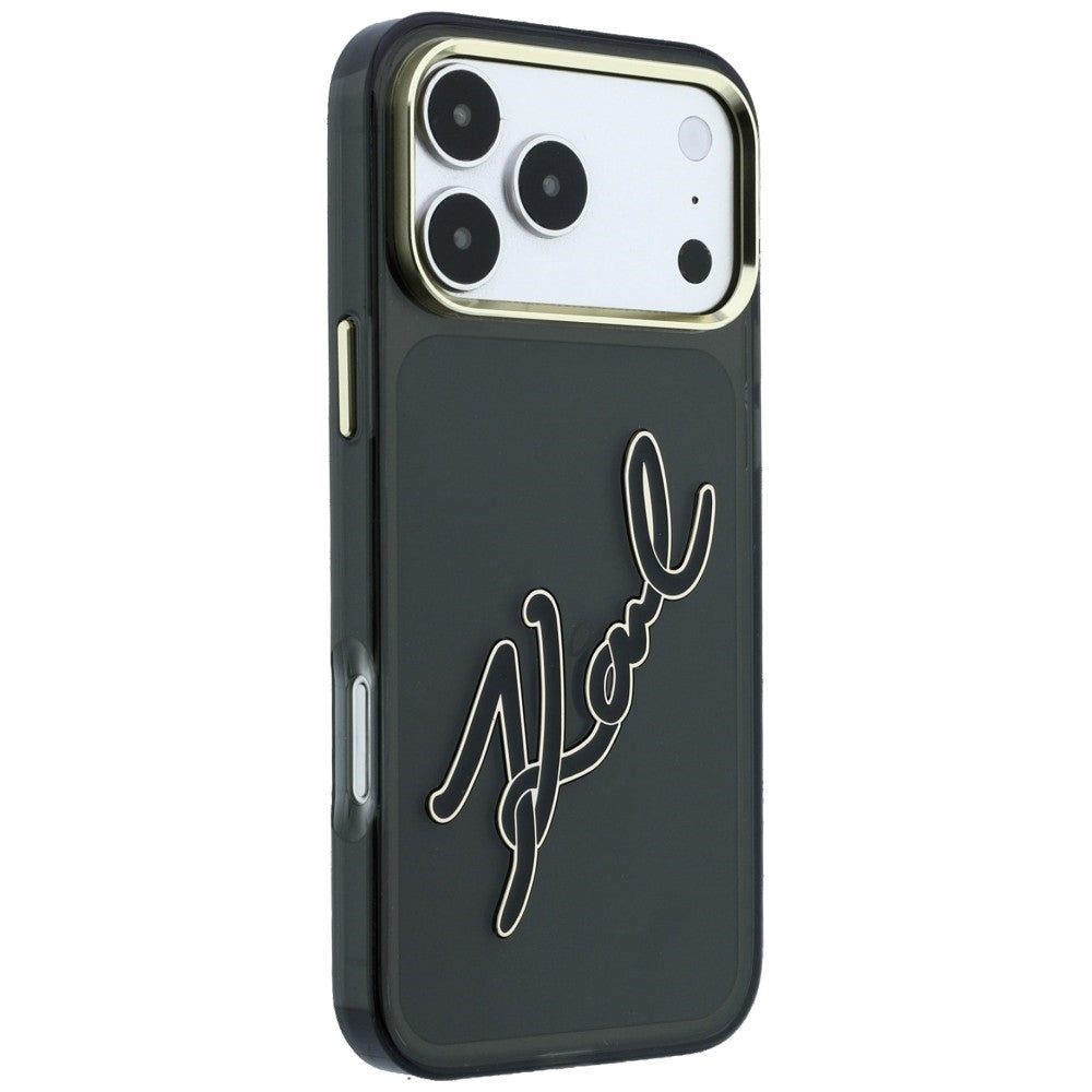 Case for Apple iPhone 18 Pro Max / 17 Pro Max, Karl Lagerfeld, IML Big Signature Resin Logo Metal Frame, Black