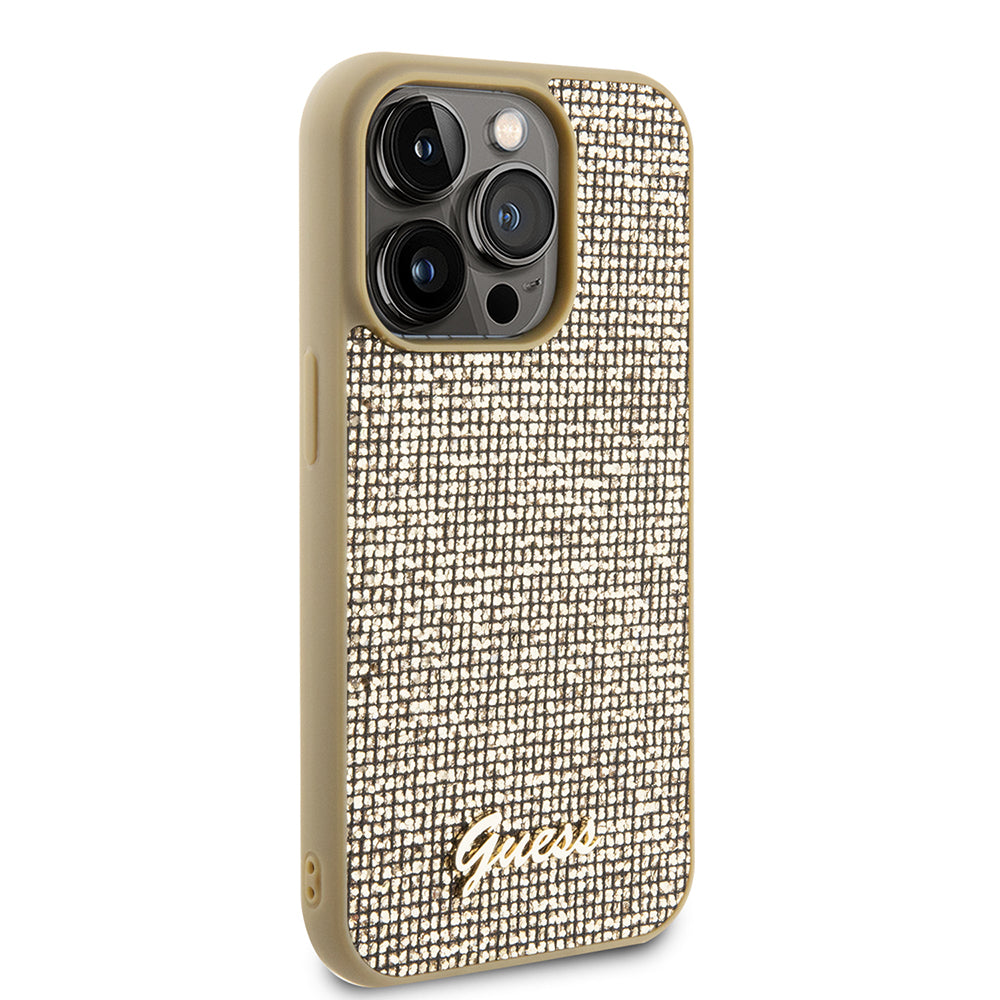 Case for Apple iPhone 15 Pro, Guess, PU Square Mirror Script Logo, Gold