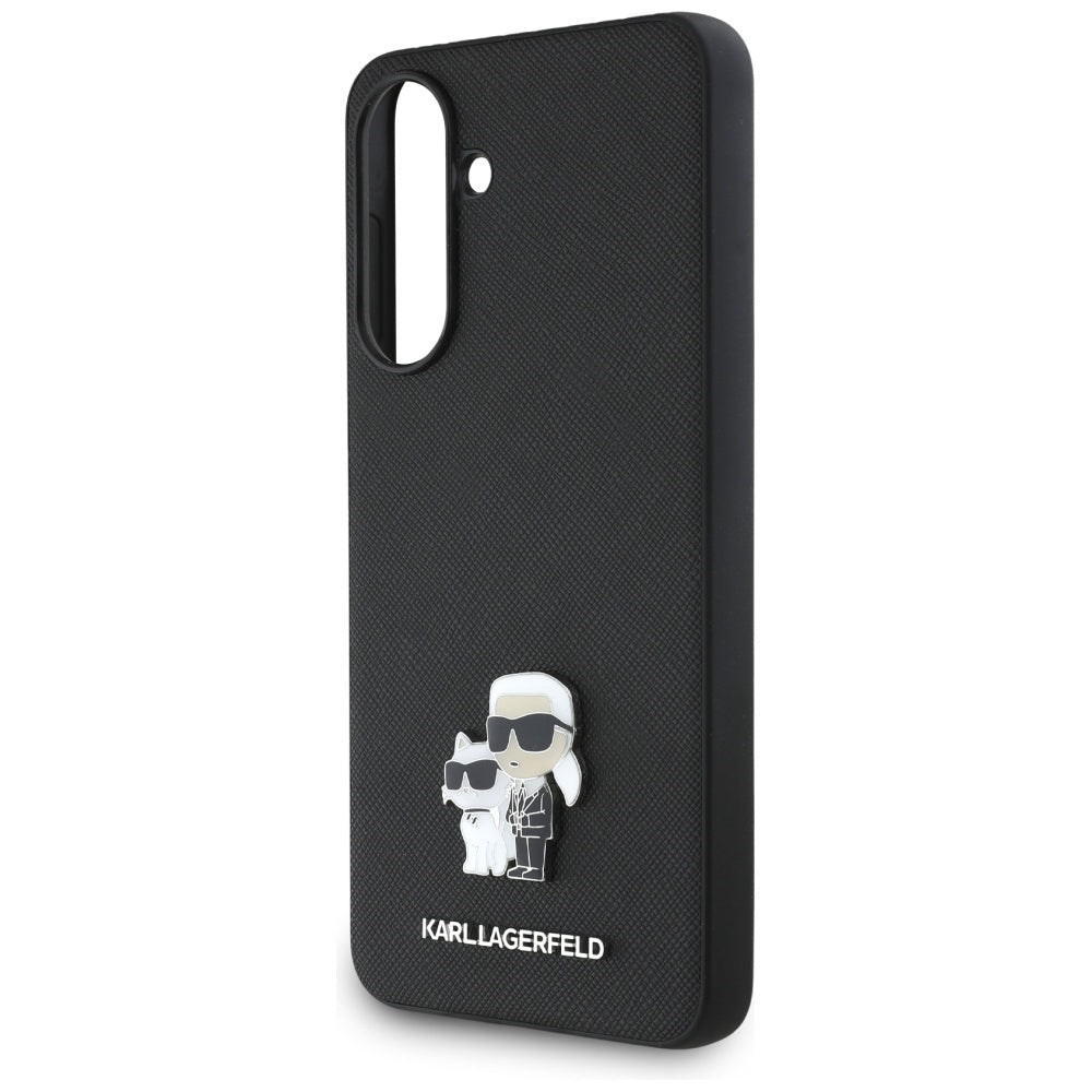 Case for Samsung Galaxy A56 A566, Karl Lagerfeld, Saffiano Karl & Choupette Metal, Black