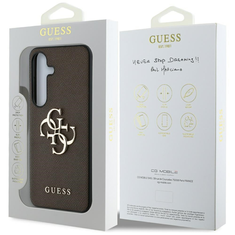 Case for Samsung Galaxy S25 S931, Guess, 4G Grained Big and Classic Logo, Brown