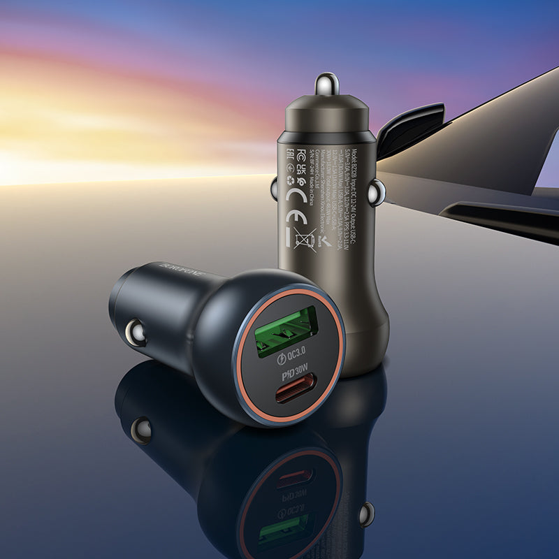 Borofone BZ32B Fresh Car Charger, 48W, 3A, 1 x USB-A - 1 x USB-C, Grey