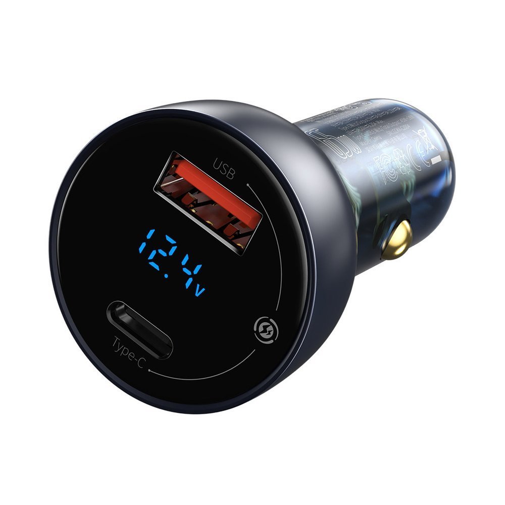 Baseus Digital Display USB-C Cable Car Charger, 65W, 5A, 1 x USB-A - 1 x USB-C, Black TZCCKX-0G