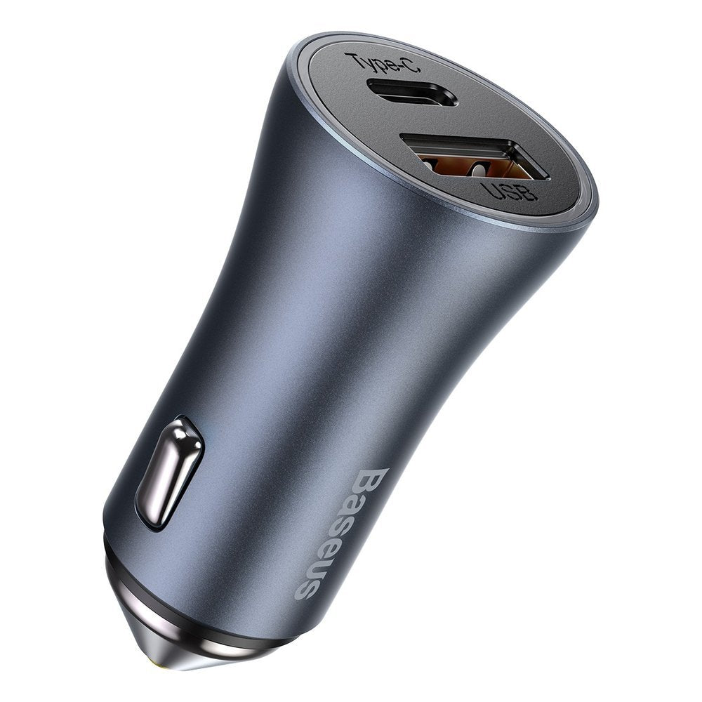 Car Charger with USB-C Cable Baseus Golden Contactor, 40W, 5A, 1 x USB-A - 1 x USB-C, Grey TZCCJD-0G