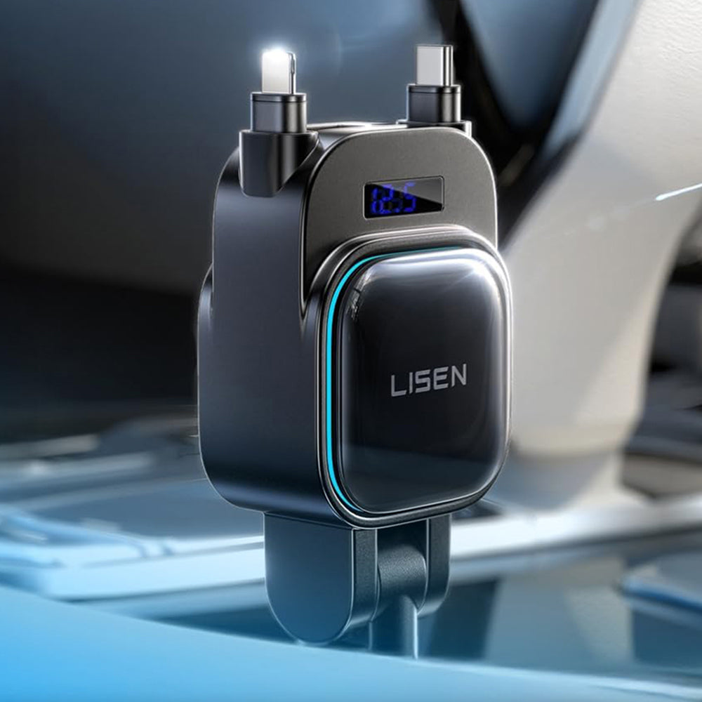 Car Charger with USB-C / Lightning Lisen Display, 96W, 3A, 1 x USB-A - 1 x USB-C, Black YL0224080017