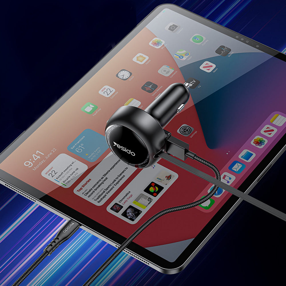 Car Charger with USB-C / Lightning Cable Yesido Y61, 53W, 3A, 1 x USB-A, Black