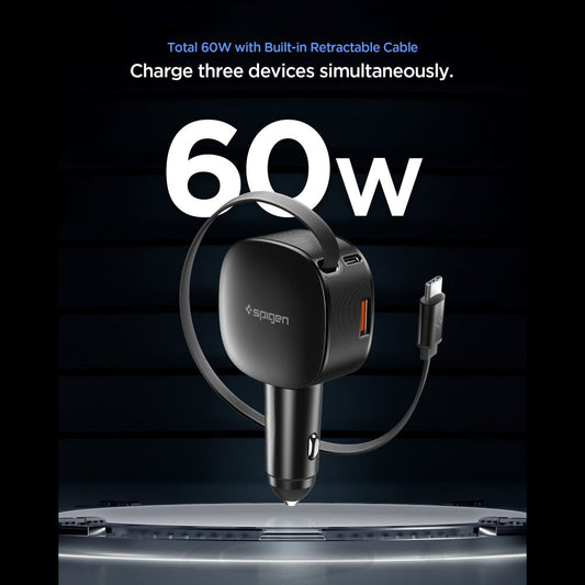 Car Charger with USB-C Cable Spigen EV603BT Essential, 60W, 3A, 1 x USB-A - 1 x USB-C, Black