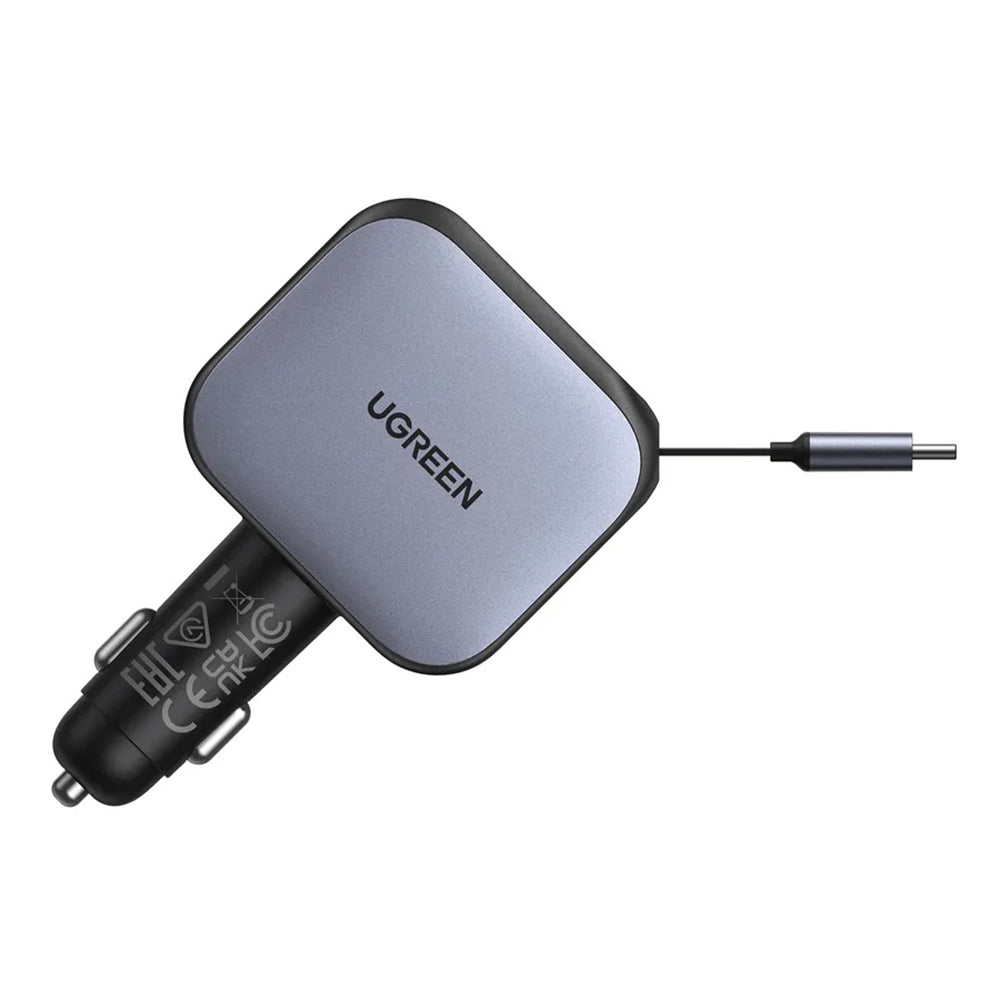UGREEN EC604 (55910B) Nexode Car Charger with USB-C Cable, 145W, 1 x USB-A - 2 x USB-C, Black