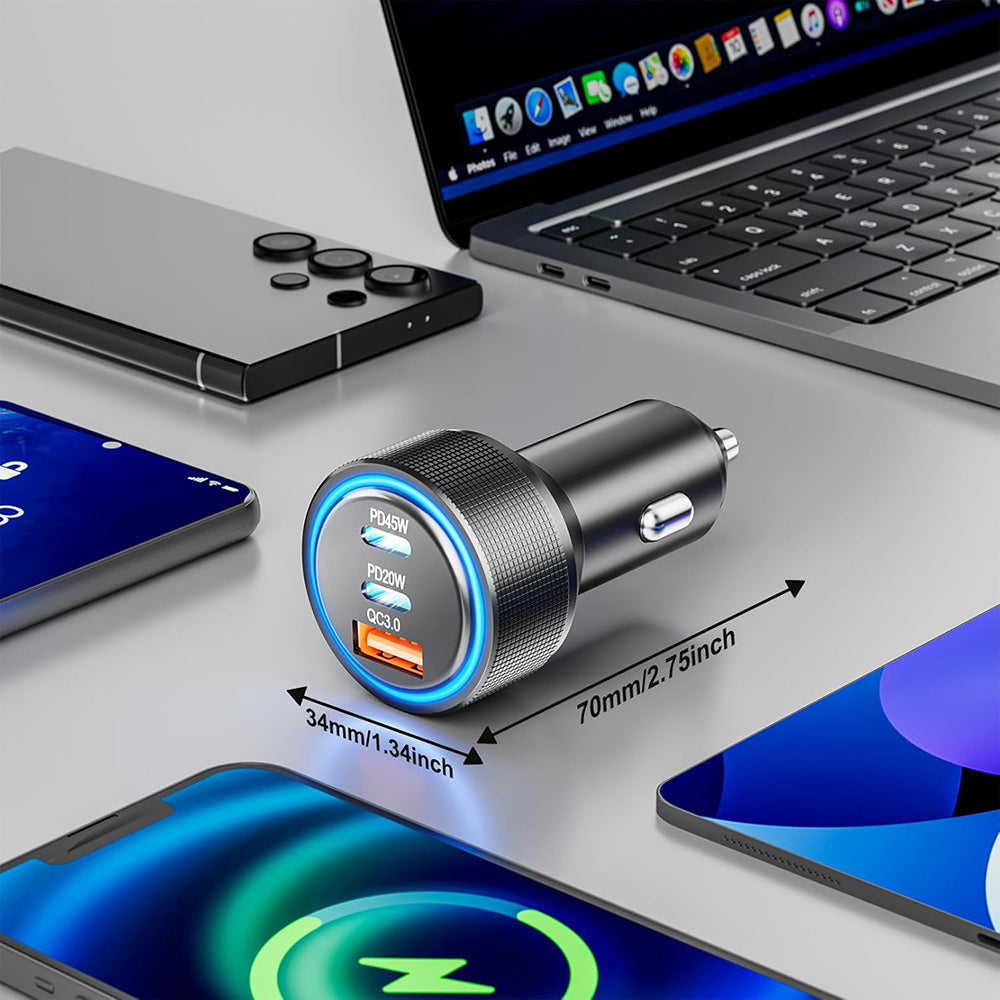 Techsuit C6 DriveBoost Car Charger, 60W, 3A, 1 x USB-A - 2 x USB-C, Silver
