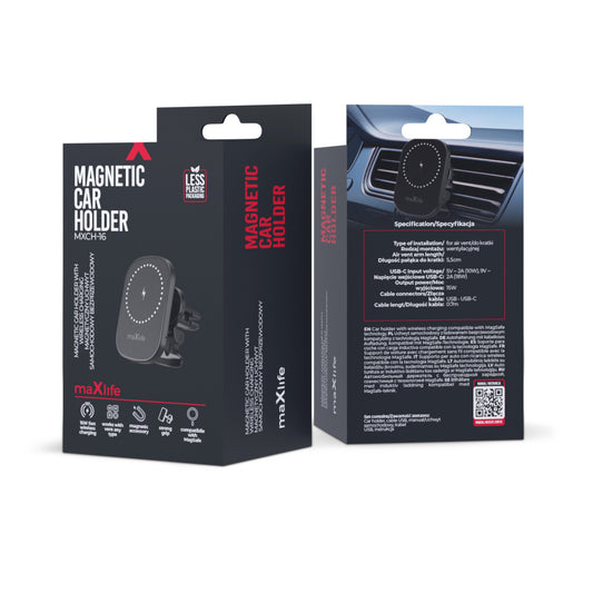 MaXlife MXCH-16 Wireless Car Charger, 15W, 1.67A, Black