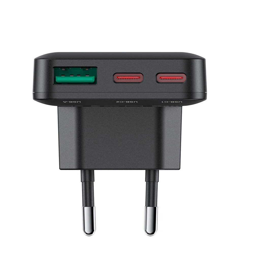 Acefast A100 Network Charger, 65W, 3.25A, 1 x USB-A - 2 x USB-C, Black
