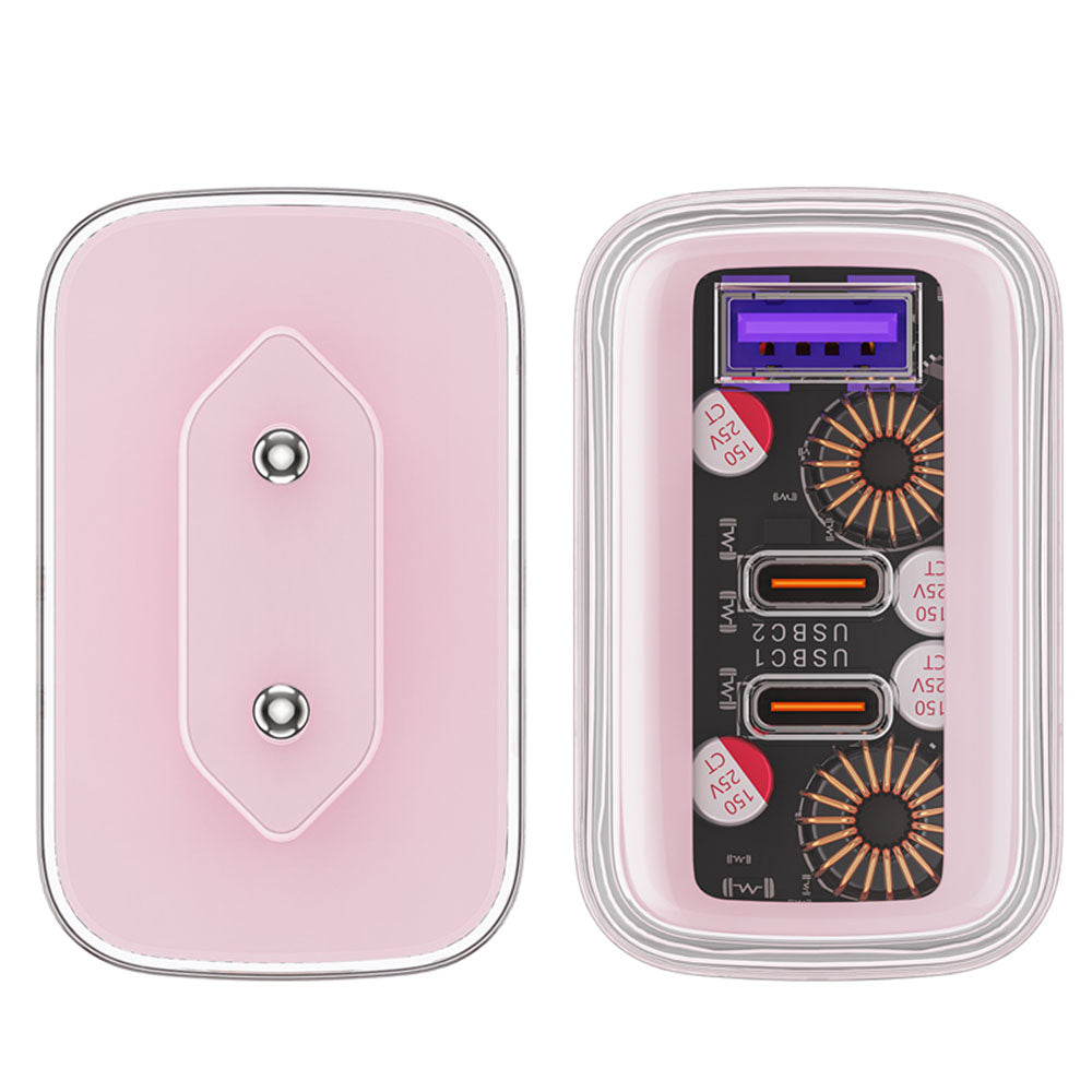 Acefast A45 Exploration Network Charger, 65W, 3.25A, 1 x USB-A - 2 x USB-C, Pink
