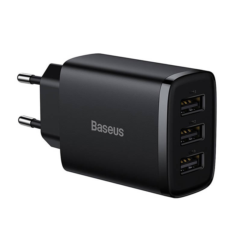 Network Charger Baseus Compact 3U, 17W, 2.1A, 3 x USB-A, Black CCXJ020101