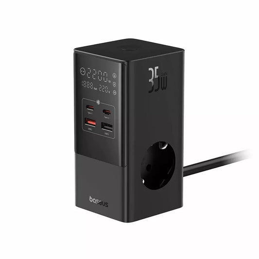 Baseus PowerCombo Network Charger, 35W, 5A, 2 x USB-A - 2 x USB-C - 3 x Schuko, Black, Resealed E00023606113-00