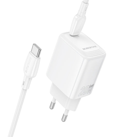 Network Charger with USB-C Cable Borofone BN26 Fuente, 20W, 3A, 1 x USB-C, White