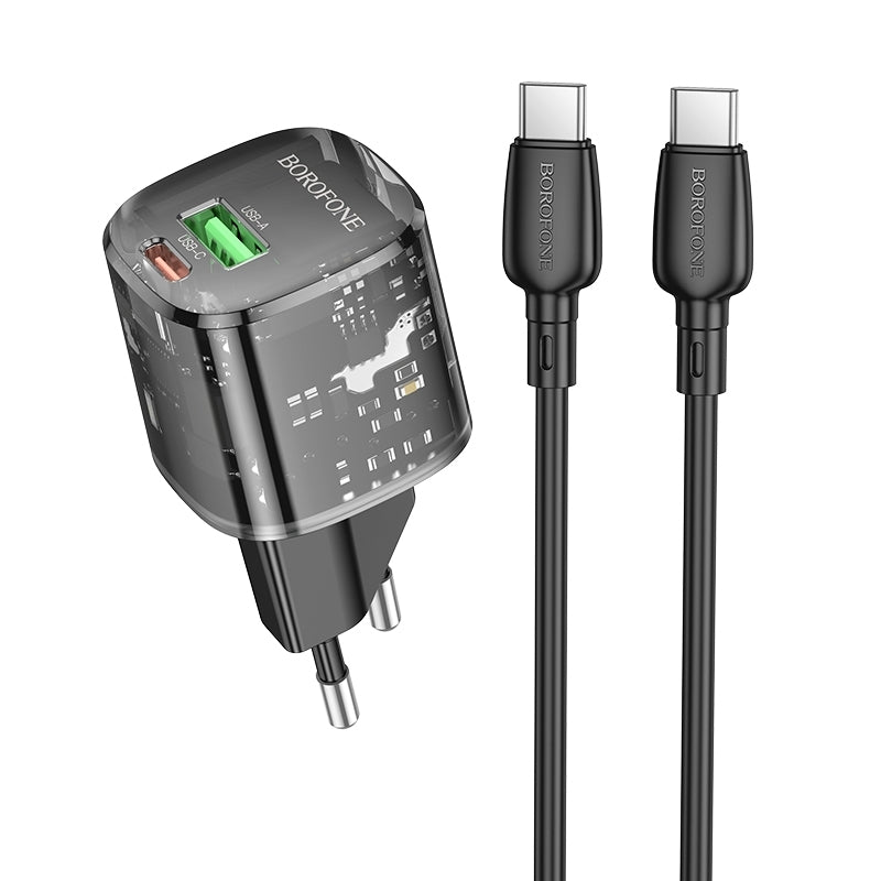 Network Charger with USB-C Cable Borofone BN17 Sunlight, 20W, 3A, 1 x USB-A - 1 x USB-C, Black