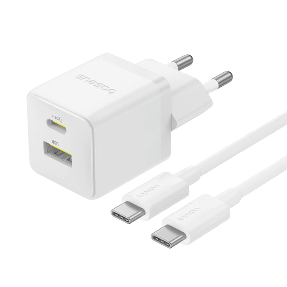 Baseus Palm USB-C Network Charger with Cable, 30W, 3A, 1 x USB-A - 1 x USB-C, White P1011160A213-01