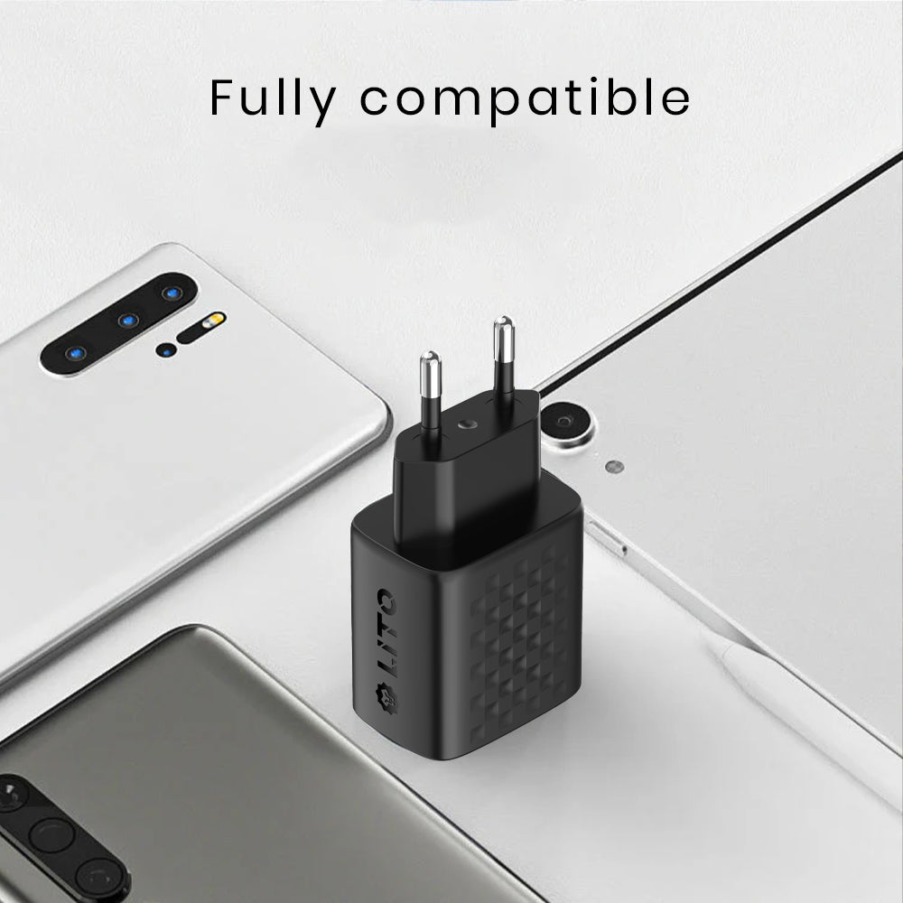 Network Charger with USB-C Cable Lito LC15T, 20W, 3A, 1 x USB-A - 1 x USB-C, Black