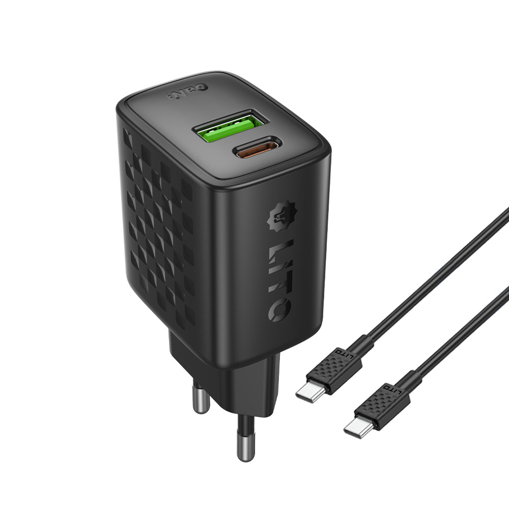Network Charger with USB-C Cable Lito LC19T, 30W, 3A, 1 x USB-A - 1 x USB-C, Black