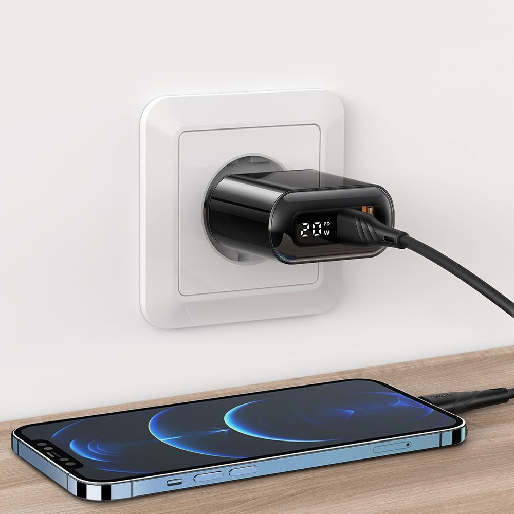 McDodo CH-7170 Chocolate Display Network Charger, 20W, 3A, 1 x USB-A - 1 x USB-C, Black
