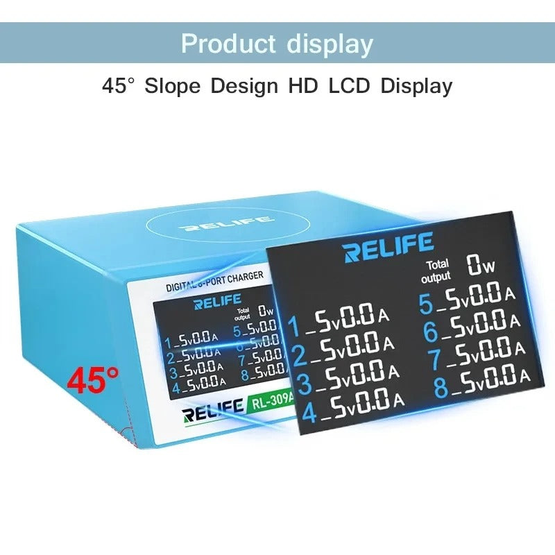 Relife RL-309A Charging Station, 100W, 4.5A, 2 x USB-C - 6 x USB-A, Blue