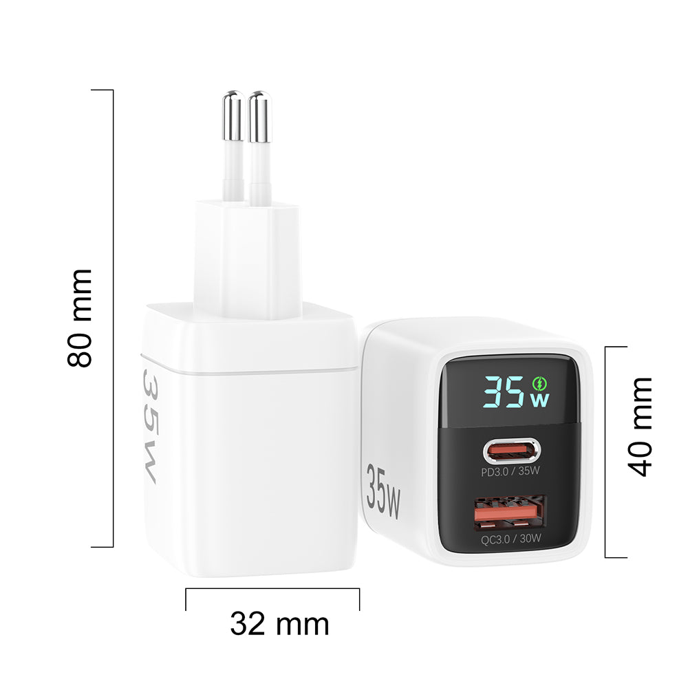Techsuit CH3 LEDChargX Display Network Charger, 35W, 3A, 1 x USB-A - 1 x USB-C, Black