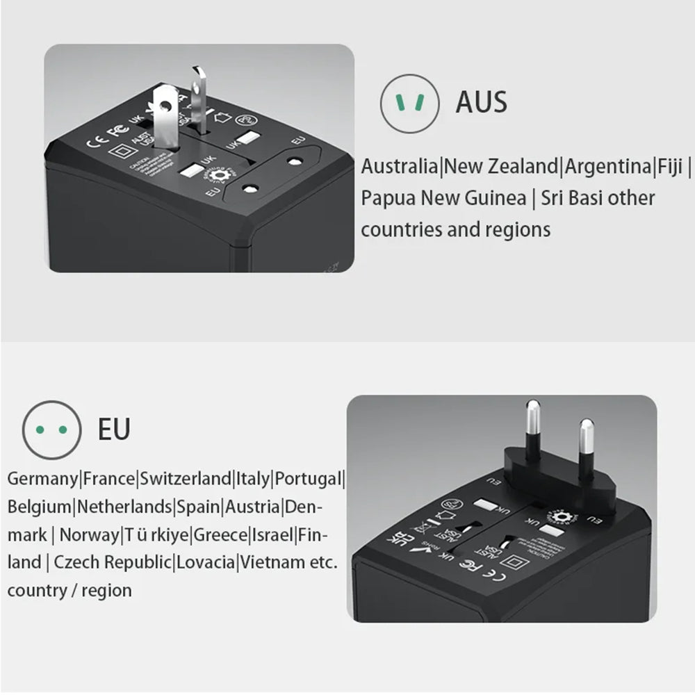 Techsuit HHt204A Travel Network Charger, 15W, 3A, 2 x USB-A - 2 x USB-C, Black