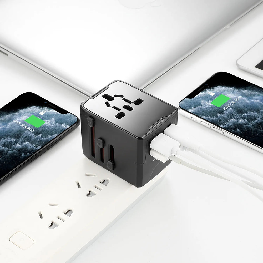 Techsuit HHT520 Travel Network Charger, 15W, 3A, 3 x USB-A - 1 x USB-C, Black
