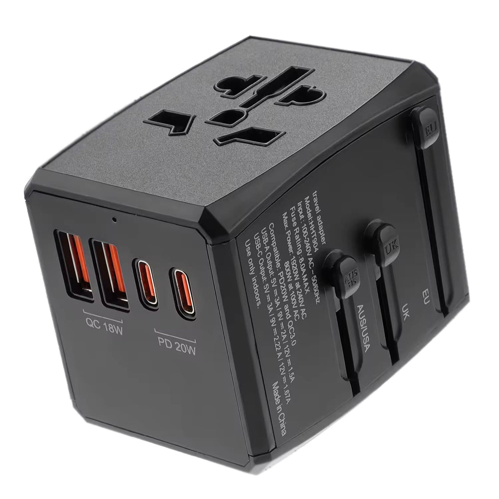 Techsuit HHT904-B2 Travel Network Charger, 20W, 3A, 2 x USB-A - 2 x USB-C, Black