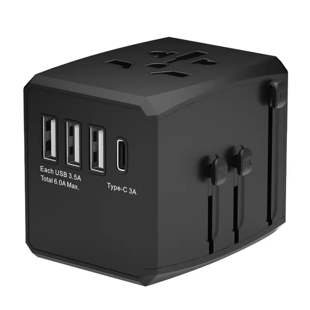 Techsuit HHT904-B3 Travel Network Charger, 30W, 3A, 3 x USB-A - 1 x USB-C, Black