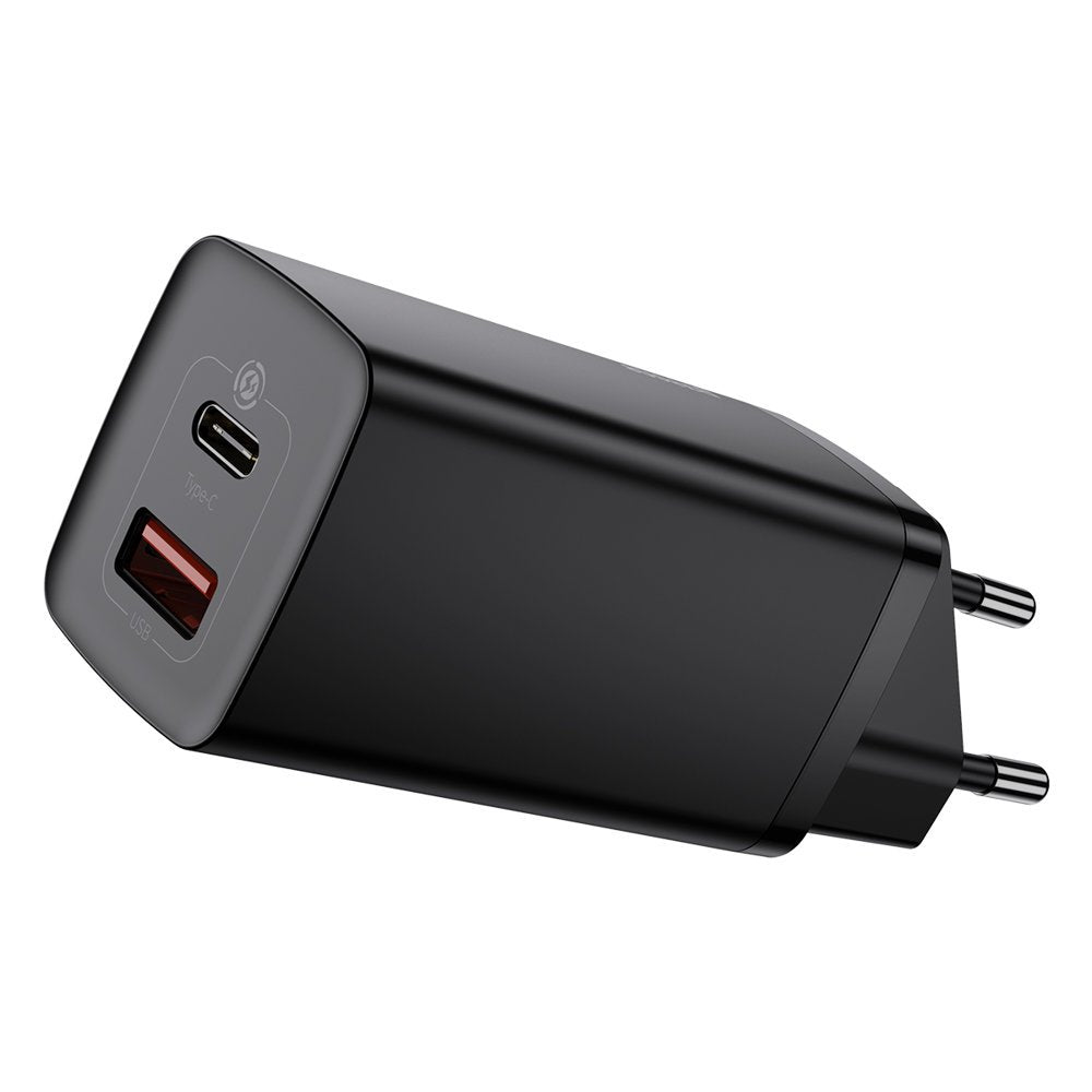 Network Charger Baseus GaN2 Lite, 65W, 3A, 1 x USB-A - 1 x USB-C, Black CCGAN2L-B01